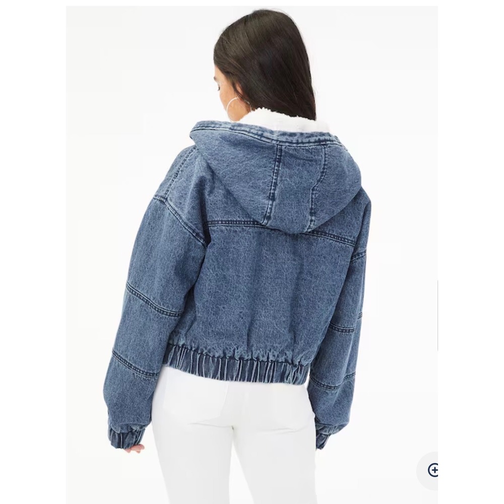 Aeropostale Blue Denim Cropped‎ Sherpa Hooded Jacket Women's XL - Picture 3 of 11